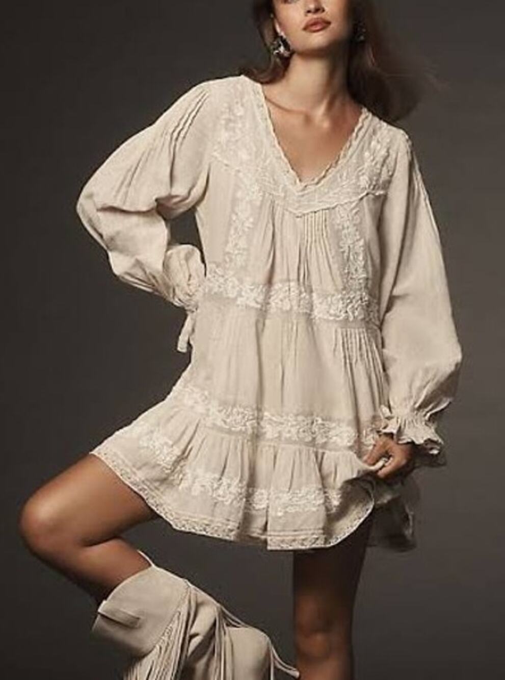 NWT Anthropologie Floral Embroidered Mini Dress XXS Cream Cottage Prairie Boho